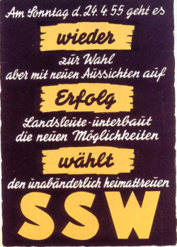 Das SSW-Plakat zum Kommunalwahl 1955 spiegelt den Stimmungsumschwung durch die Bonn-Kopenhagener Erklärungen