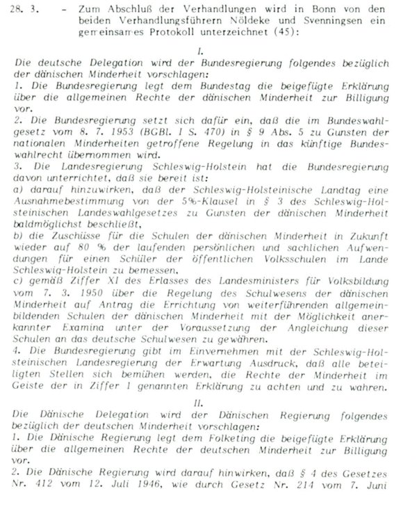 aus "Die Bonn-Kopenhagener Erklärungen von 1955 - Zur Entstehung eines Modells für nationale Minderheiten" Grenzverein, Flensburg, 1985, S. 122 ff.: