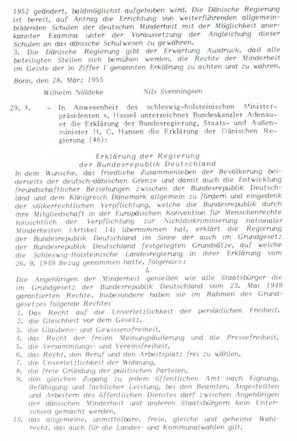 Quelle: "Die Bonn-Kopenhagener Erklärungen von 1955 - Zur Entstehung eines Modells für nationale Minderheiten" Grenzverein, Flensburg, 1985, S. 122 ff.: