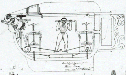 Ein Entwurf für ein Tauchboot von Bauer aus dem Jahr 1850. Die Kommission kritisierte: zu kurz und ein Mann reiche nicht, um das Schiff per Hand anzutreiben