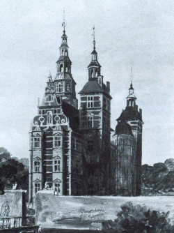 Auf der Rosenborg bei Kopenhagen verstarb Christian. Das Bild von Constatine Hansen ist eines von vielen, die im 19. Jahrhundert von Christians Schlössern gemalt wurde