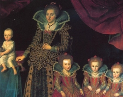 Kirsten Munk mit fünf ihrer zwölf Kinder. Ausschnitt aus einem Gemälde von Jacob van Doordt, etwa 1623