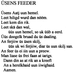 Vaterunser auf Ferring (Föhrer Inselfriesisch)