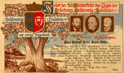 Die „Doppeleiche“, als Bild aus dem „Schleswig-Holstein-Lied“ übernommen, wurde aus Anlass der 50-Jahr-Feiern zum zentralen Symbol für die Einheit der Herzogtümer stilisiert