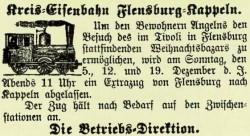 Sonderfahrt 1886. Anzeige aus dem Kreisblatt Flensburg.