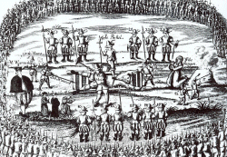 Das Martyrium von Heinrich von Zütphen 1524 auf dem Marktplatz von Heide in einer zeitgenössischen Darstellung