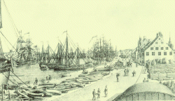 Der Hafen während der Blütezeit des Westindienhandels