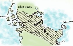 Diese Grafik entstand bei den "Husumer Nachrichten" in den Tagen des "großen Schnees". Sie zeigt das Gebiet, das am Jahreswechsel 1978/79 hauptsächlich von den Unwetter betroffen war. Auch wenn die Karte nicht den Eindruck vermittelt: zumindest in seinen Ausläufern erreichte der "Große Schnee" auch Dänemark