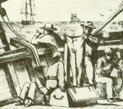 Holzschnitt von 1879 mit dem Titel "Kistenvergnügen"