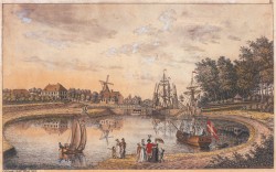 Schleuse Knoop, kolorierte Radierung von Carl Daniel Voigts 1805