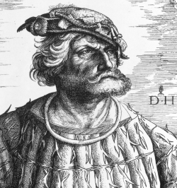 So sollten sich Zeitgenossen Klaus Störtebeker vorgestellen. Die Vorlage zu dem Bild lieferte jedoch Kuntz von Roosen, Hofnarr Maximilians I.