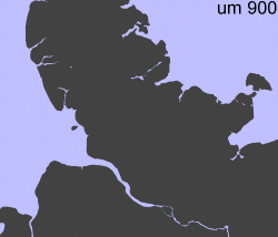 Diese Animation zeigt, wie die Westküste sich seit 900 durch Sturmfluten und Deichbau veränderte