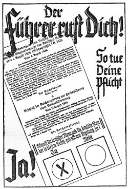 „So tue Deine Pflicht“ hieß es in der ‚Nordischen Rundschau’ vor der Volksabstimmung vom 19.August 1934, die nach dem Tod Hindenburgs den „Führer“ auch die Aufgabe des Reichspräsidenten übertragen sollte