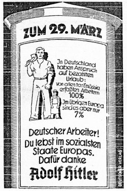 Fünf Tage vor der Reichstagswahl 1936 erinnerten die ‚Kieler Neueste Nachrichten“ an das, was der deutsche Arbeiter Gutes vom NS-Regime erfahren haben soll